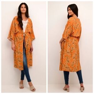 Summer Kimono Cardigan By Cream Clothing Orange Paisley Print Size:One Size